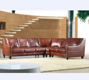 Sectional sofa furniture brown genuine leather retro sofa corner sofa set furniture