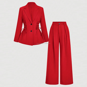 Ensemble <span class=keywords><strong>de</strong></span> pantalon et blazer à lacets personnalisé pour femmes, <span class=keywords><strong>tenue</strong></span> professionnelle pour femmes - Product Image 3