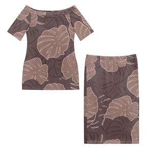 Elegante Abito da Spiaggia Marrone da Donna, Set 2 Pezzi con Top a Spalle Scoperte e Gonna Lunga Maxi, Vestiti Casual Hawaiani Tropicali Sexy per Donne - Product Image 2