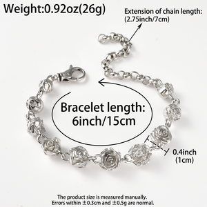 สร้อยข้อมือสแตนเลสสตีล 316L ชุบเงิน กันน้ำ ลายดอกไม้โบราณ โรแมนติก ประดับลูกปัดกุหลาบ สำหรับผู้หญิง ขายส่ง - Product Image 6