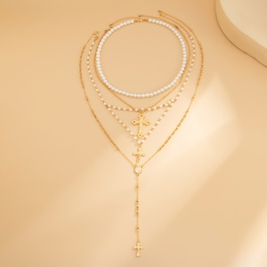 4 cái/bộ quyến rũ bắt chước Ngọc Trai nhiều lớp Chéo Mặt Dây chuyền vòng cổ cho phụ nữ hợp thời trang Lady đính cườm chuỗi xương đòn đồ trang sức thời trang - Product Image 3