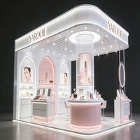 Vitrine de présentation de marque en forme d'arc rose, présentoir cosmétique, taille personnalisée