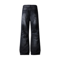 Jean Bootcut Vintage Homme en Denim Noir Premium 100% Coton, Délavé Foncé, Effet Usé, Coupe Ample Structurée, Style Urbain avec Rivets
