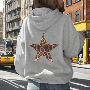 Star Graphic Long Jersey Hoodies Oversized Y2K <b>Leopard</b> <b>Print</b> Hooded <b>Sweatshirt</b> Streetwear Unisex Pullover Tops Winter Autumn - Product Image 2