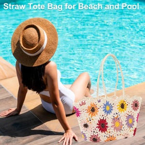 Borsa da donna con ricamo Boho a fiori in paglia borsa da spiaggia traforata a <span class=keywords><strong>tracolla</strong></span> lavorata all'<span class=keywords><strong>uncinetto</strong></span> - Product Image 6