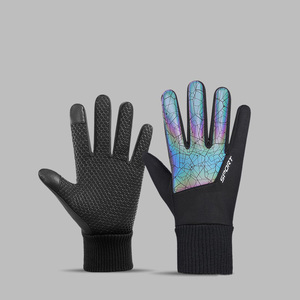 Revêtement polaire noir en silicone sel antidérapant, doublure thermique chaude pour moto, vélo, cyclisme, course, gant réfléchissant irisé - Product Image 2