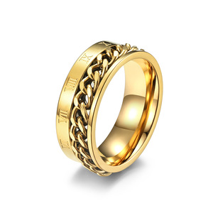 Unisex Rotating <b>Titanium</b> Steel Chain <b>Ring</b> Gold Roman Numeral Fashion Jewelry Gift - Product Image 1