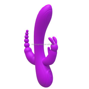 Bán buôn Amazon <span class=keywords><strong>G</strong></span> tại chỗ nữ ba đầu Dương vật giả cho phụ nữ dành cho người lớn quan hệ tình dục Đồ chơi thỏ Vibrator rung đôi masturbators - Product Image 2