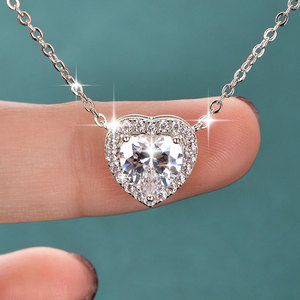 Collar de Amor Eterno con Circonita Cúbica de 8x8mm, Corte en Forma de Corazón, Collar de Circonita Redonda de 1.5mm para Mujer, Compromiso, <span class=keywords><strong>Día</strong></span> de San Valentín - Product Image 6