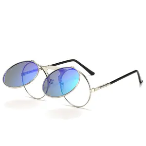 恶搞朋克金属圆形翻转框架gafas de sol de lujo mens 50卢比s钻石cc狗心网球太阳镜