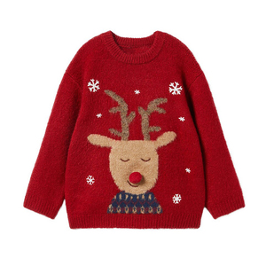 Usine personnalisé moche pull de noël hiver rouge à manches longues brodé motif fauve noël tricot filles chandails pull - Product Image 4