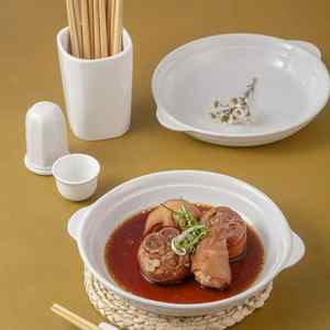 จานเซรามิกยาวถ้วยจานพอร์ซเลนสองหูสำหรับเสิร์ฟบุฟเฟ่ต์ - Product Image 3