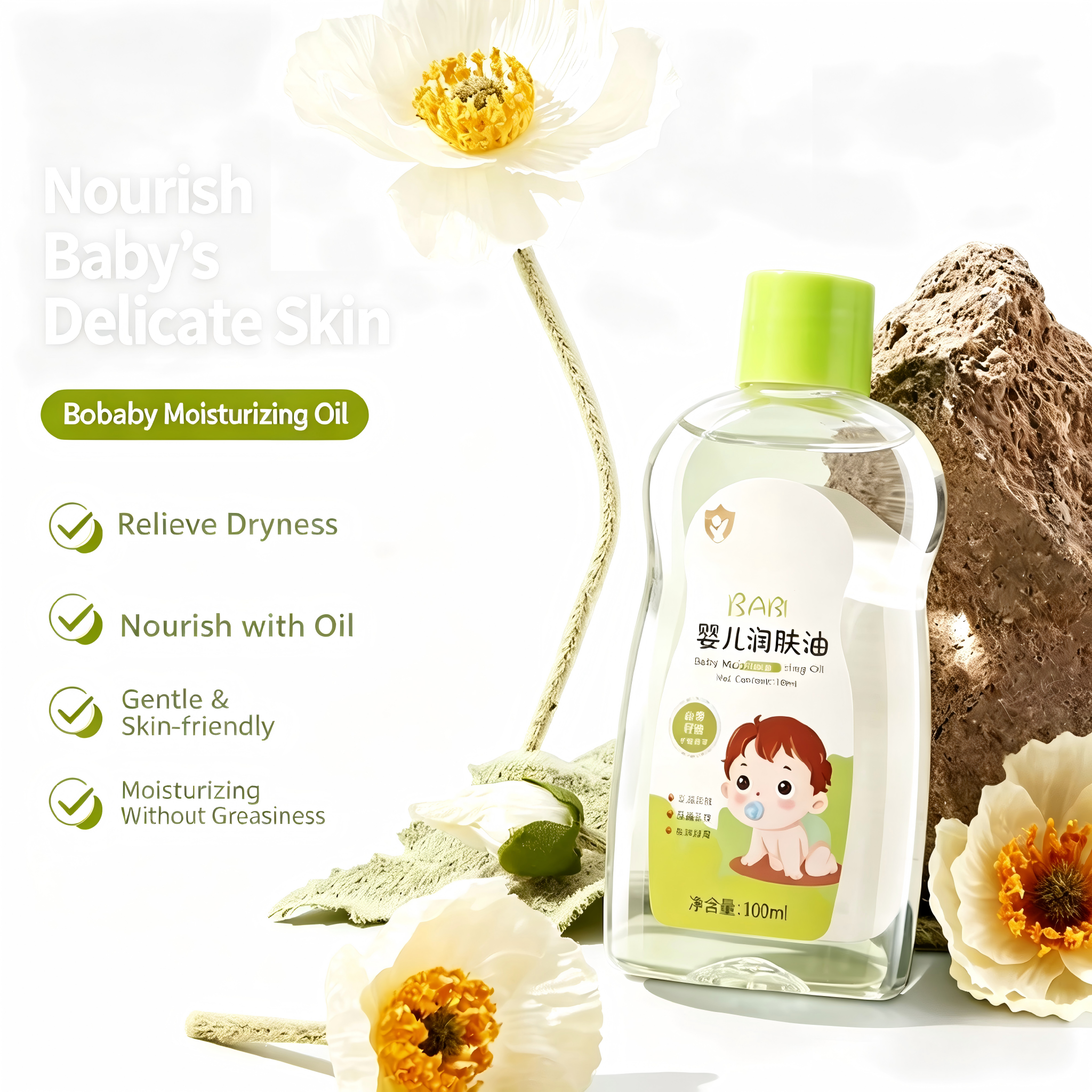 ORANGLES Baby Camellia Seed Oil Massage Oil 100ml – Gentle Moisturizing & Non-Greasy Newborn Skincare Oil - detailed closeup view - Image 3 of 4 | great for travel | Texas | Free Shipping ORANGLES