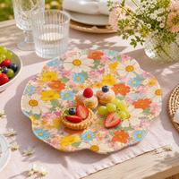 Assiette de service décorative en mélamine colorée à motifs floraux festonnés, durable, pour salades, desserts, fruits, mariages, goûters, repas à la maison