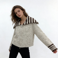 Cardigan zippé à col rayé pour femme, Nouveau pull en maille ample automne-hiver 2026, Vêtement d'extérieur décontracté doux et chaud