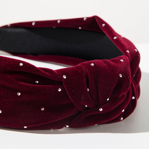 Serre-tête noué en velours orné de strass, Cerceaux à <span class=keywords><strong>cheveux</strong></span> noués en velours incrustés de cristaux, Accessoires capillaires élégants pour femmes pour l'automne et l'hiver - Product Image 6
