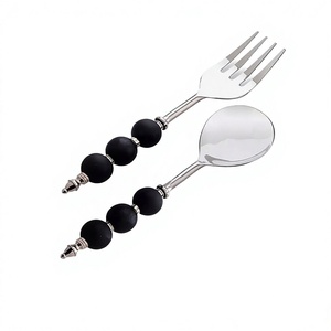 Ensemble de couverts de couleur argentée et noire en acier inoxydable ensemble de couverts de taille personnalisée pour manger et servir - Product Image 1