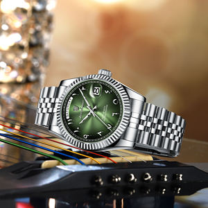 POEDAGAR 845 <span class=keywords><strong>Orologio</strong></span> al Quarzo Impermeabile da <span class=keywords><strong>Uomo</strong></span> con Quadrante <span class=keywords><strong>Verde</strong></span>, Numeri Arabi, Display Giorno e Data, Bracciale in Acciaio Inossidabile, <span class=keywords><strong>Orologio</strong></span> Casual - Product Image 5