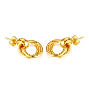 OPK vente en gros d'accessoires de bijoux de mode personnalisés pour les femmes lumière luxe simple plaqué or 18 carats double anneaux boucles d'oreilles