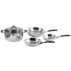 Ensemble de casseroles et poêles en acier inoxydable au design minimaliste, compatibles induction, avec couvercle en verre - Product Image 4