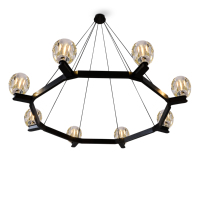 Lampe suspendue en cristal noir de style nordique vintage YH pour salon et salle à manger, design en forme d'anneau LED