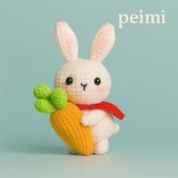 Lapin amigurumi au crochet avec carotte, en fil doux, animal en peluche, ornement, artisanat textile tricoté, poupée, décoration de maison, cadeau