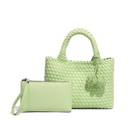 Pochette d'été tendance pour femme, motif géométrique, grande capacité, porte-monnaie, décoration tissée à la main, doublure en PU, portable, polyester-coton