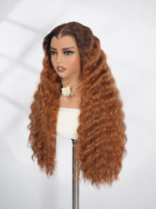 Perruque à dentelle frontale 13x6, vague profonde, brun caramel avec racines foncées, ligne de cheveux en forme de M, cheveux humains, dentelle HD, sans colle, vente en gros - Product Image 2