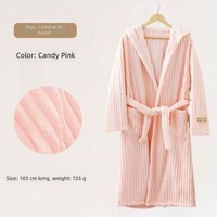 Peignoir de bain rayé à capuche pour femme, en polaire corail épaisse, style serviette de bain, avec ceinture croisée, manches longues, pour la maison, collection automne-hiver