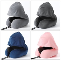Oreiller de voyage en mousse à mémoire de forme en U, design moderne, confort supplémentaire, avec capuche pour avion et voiture, oreiller de massage pour le cou