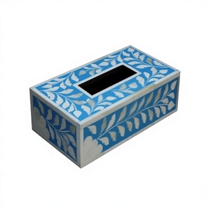 Moderno Porta Pañuelos de Resina Pulida con Diseño de Hojas Azules y Blancas, Decorativo, Rectangular, para Hogar u Oficina - Product Image 5