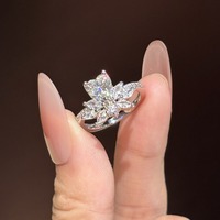 Bague ouverte en moissanite, argent sterling 925, solitaire, ajustable, style statement