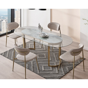 Juego de Comedor Opus Moderno y Elegante de 195 cm con Cubierta de Vidrio Templado y Base de Lujo con Efecto Piedra, Muebles para el Hogar y Hoteles - Product Image 3