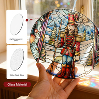 Decoración Colgante Circular para Ventana con Diseño Art Deco de Cascanueces Navideño con Patrón de Animales en Vidrio Tintado para el Hogar en Época Navideña