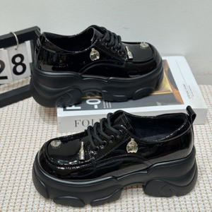 2025 primavera otoño mocasines de cuero individuales de estilo británico para mujer, zapatos de plataforma negros con cordones brillantes de suela gruesa de 7cm - Product Image 4