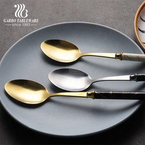 Nhà Máy Bán Buôn Thép Không Gỉ Dao Kéo Flatware Bảng Thìa 6 Miếng Bữa Ăn Tối Muỗng Đặt Món Tráng Miệng Thìa Với Đá Cẩm Thạch Thiết Kế - Product Image 3