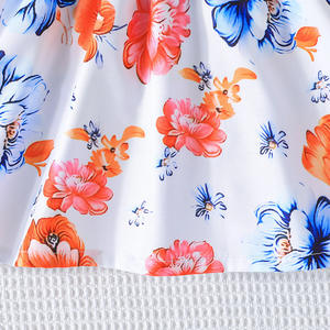 Süßes Kleid mit Schleife und Flügelärmeln für kleine Mädchen, niedliches zweiteiliges Set aus Patchwork-Rock und Kopftuch für Babys - Product Image 6