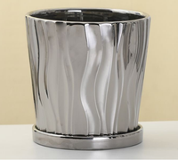 8 "pabrik Hotsale stok mewah keramik bunga anggrek Pot dengan piring emas atau perak logam Plating untuk dekorasi rumah