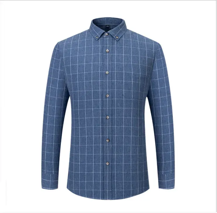 spring new long sleeve shirt men's washed pure cotton frosted Plaid Shirt young and middle-aged business casual top