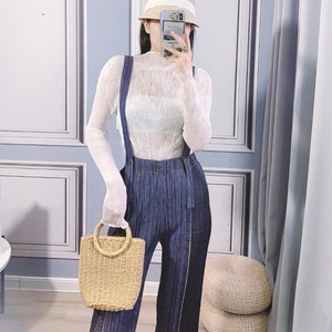 Primavera y verano Nueva tendencia de moda <span class=keywords><strong>Tirantes</strong></span> de mezclilla para mujer Pantalones casuales rectos delgados versátiles clásicos - Product Image 3