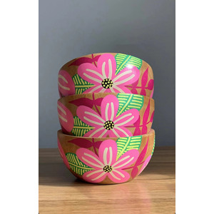 Ciotola in Legno Massello Fatta a Mano - Ciotola Dipinta a Mano - Flor Rosa - Product Image 1