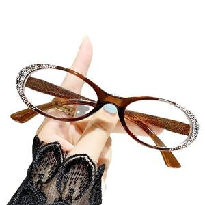 Gafas de lectura antiluz azul para mujer, montura ovalada, material de PC decorado con diamantes de imitación, gafas protectoras de visión clara - Product Image 1