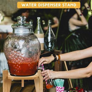 <b>Bamboo</b> Beverage Dispenser Stand Round Base For Glass <b>Container</b> Drink Serving Support Food Safety - Product Image 4
