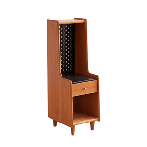 Table de chevet nordique en bois massif cerisier avec panneau perforé pour chambre à coucher - Product Image 5