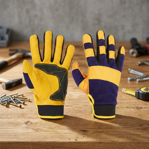 Gants de travail en cuir JNA GROUP jaunes et bleus, tricotés, avec poignet réglable, 11 oz, bouts des doigts lisses antidérapants, 26 cm, gants de sécurité - Product Image 4