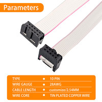 Maßgefertigtes IDC 2,54 mm Rastermaß 10-poliges Flachkabel UL2651 28AWG 2x5 Positionen 10-Wege-Buchsenkabel Verlängerungsbandkabel