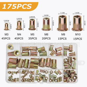 175Pcs Rivet Nuts Set M3 M4 M5 M6 M8 M10 Zinc Plated Carbon Steel Flat Head With Washer For Metal Fixing - Product Image 1
