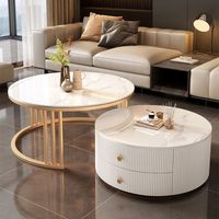 Table basse ronde moderne de luxe en marbre et bois noir, extensible avec tiroirs, pour salon, en verre blanc, design unique