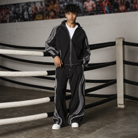 Ensemble deux pièces homme personnalisé : Veste zippée color block et pantalon large avec passepoil contrastant – Survêtement streetwear thermique automne