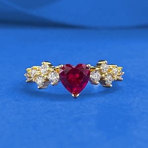 Bague pour femme <span class=keywords><strong>en</strong></span> argent 925 de haute qualité, or, 6 * 6, forme de cœur, diamant rouge sang de <span class=keywords><strong>pigeon</strong></span>, ensemble romantique, bijoux de charme - Product Image 6